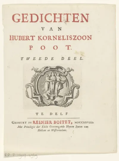 Titelpagina voor: Hubert Cornelisz Poot, Gedichten, Tweede deel, 1728