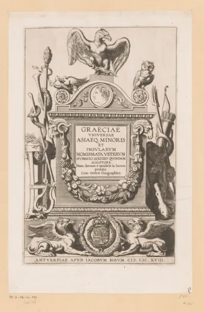 Titelpagina voor: Hubert Goltzius, Graeciae universae Asiaeque Minoris et Insularum Nomismata, 1618