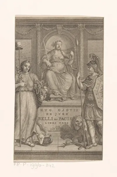 Titelpagina voor: Hugo de Groot, De jure belli ac pacis libri tres, 1712