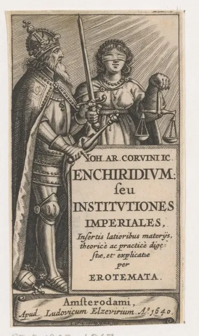 Titelpagina voor: J.A. Ravens, Enchiridivm: seu Institvtiones imperiales. 1640
