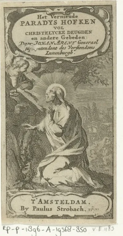 Titelpagina voor: J. Arndt, Het vernieuwde paradys-hofken, vol alderhande leer-rĳcke- (...) en vreughde-gebeden, 1691
