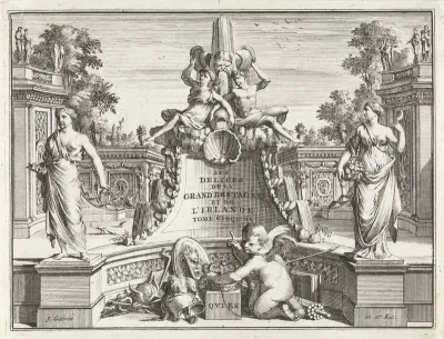 Titelpagina voor J. Beeverell, Les delices de la Grand' bretagne et de l'Irlande, deel 5, 1707
