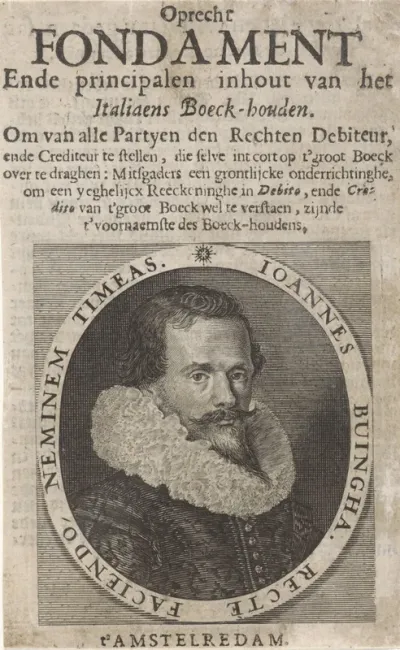 Titelpagina voor: J. Buingha, Oprecht fondament ende principalen inhout van het Italiaens boeck-houden, 1627