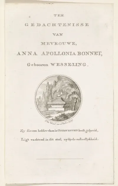 Titelpagina voor: J. de Waal, Ter gedachtenisse van mevrouwe, Anna Apollonia Bonnet, gebooren Wesseling, 1797