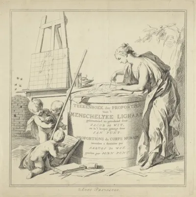 Titelpagina voor: J. de Wit, Teekenboek der proportien van 't menschelyke lighaam, 1747