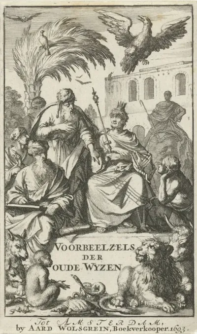 Titelpagina voor: J. Duĳkerius, Voorbeeldzels der oude wyzen, 1693