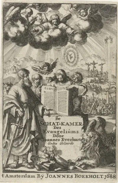 Titelpagina voor: J. Everard, De schat-kamer des euangeliums geopent: ofte 't heylige der heyligen, 1688
