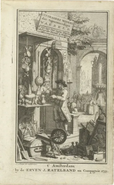 Titelpagina voor: J.H. Neiner, De nieuw-gesorteerde uitdragers winkel der tegenwoordige waereld, 1735