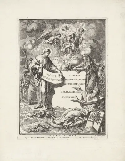 Titelpagina voor: J. Luyken, De schriftuurlyke geschiedenissen en gelykenissen van het Oude en Nieuwe Verbond, dl. 2, 1712