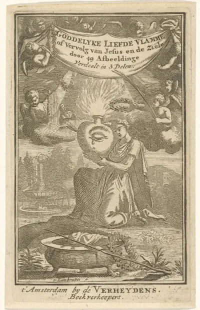 Titelpagina voor: J. Luyken, Goddelyke liefde-vlammen of vervolg van Jesus en de ziele, 1715
