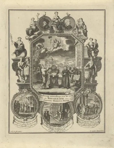 Titelpagina voor: J. Manné, Nauwkeurige zo theologise als historise aanmerkingen over het werk der reformatie, 1719