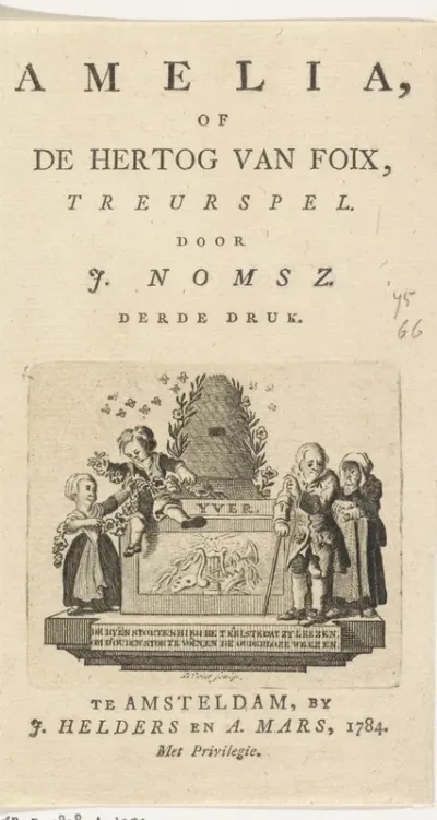 Titelpagina voor: J. Nomsz, Amelia, of de hertog van Foix, treurspel, 1784