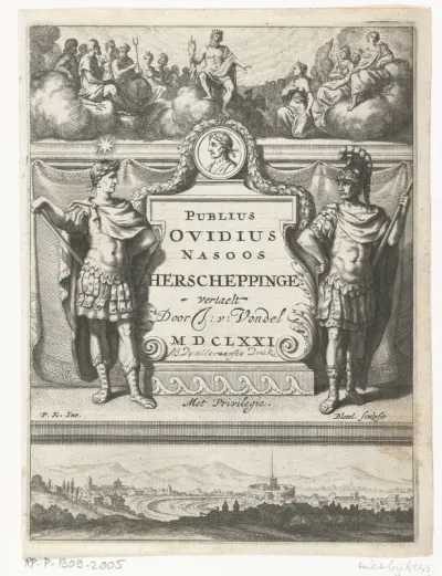 Titelpagina voor J. van Vondels vertaling van P.O. Naso, Herscheppinge, Amsterdam 1671
