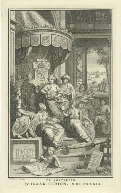 Titelpagina voor: J. Wagenaar, Hedendaagsche historie, of Tegenwoordige staat der Vereenigde Nederlanden, 1739