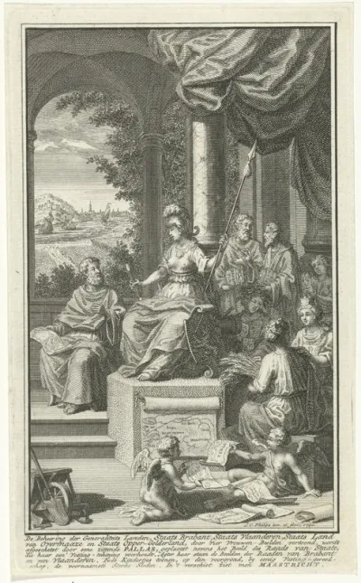 Titelpagina voor: J. Wagenaar, Tegenwoordige staat der Vereenigde Nederlanden, 1740