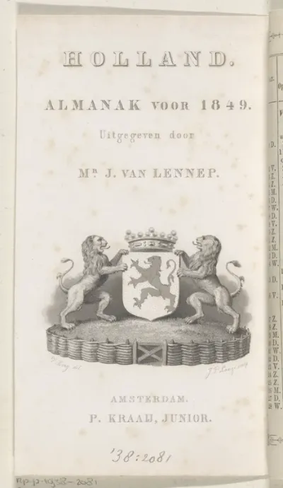 Titelpagina voor: Jacob van Lennep, Holland. Almanak voor 1849, 1849