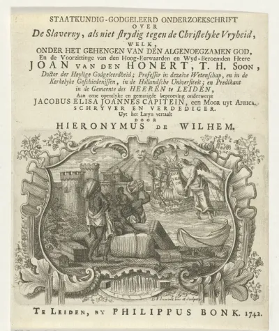 Titelpagina voor: Jacobus Elisa Joannes Capitein, Staatkundig-Godgeleerd onderzoekschrift over de Slavernij (...), 1742