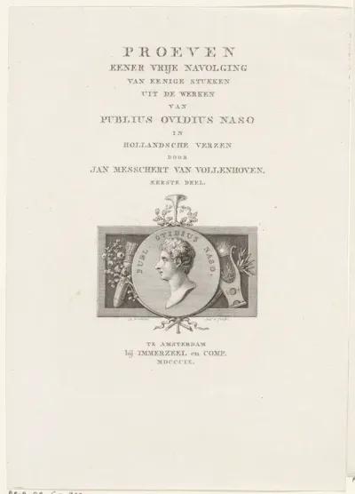 Titelpagina voor: Jan Messchert van Vollenhoven, 'Proeven van eener vrije navolging ((...)) van Publius Ovidius Naso', 1809
