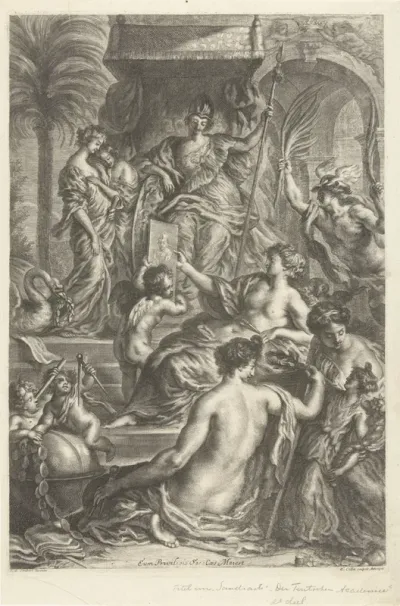 Titelpagina voor: Joachim von Sandrart, L'Academia Todesca della Architectura Scultura e Pittura oder Teutsche Academie der Edlen Bau-, Bild- und Mahlerey-Künste. Deel 2.
