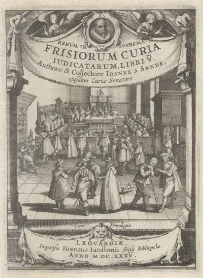 Titelpagina voor: Johan van den Sande, Rerum in suprema Frisiorum curia iudicatarum, libri V, 1635