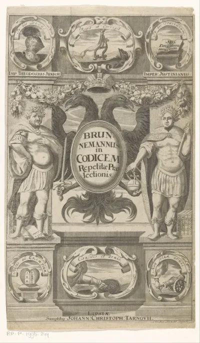 Titelpagina voor: Johann Brunnemann, Commentarius in duodecim libros codicis Justinianei, s.a.