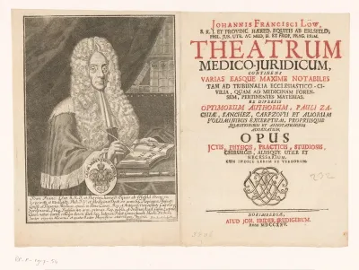 Titelpagina voor: Johann Franz Loew von Erlsfeld, Theatrum Medico-Juridicum, 1725.