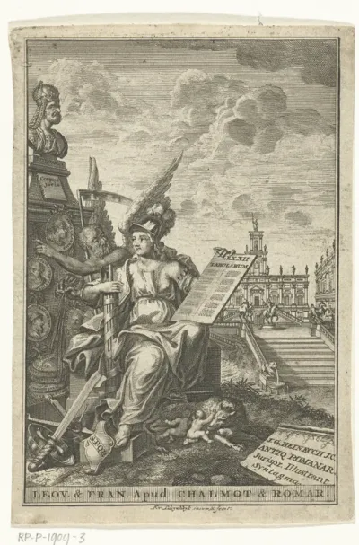 Titelpagina voor: Johann Gottlieb Heineccius, Antiquitatum Romanarum jurisprudentiam illustrantium syntagma secundum ordinem Institutionum Justiniani digestum, Leeuwarden