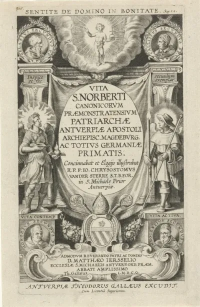Titelpagina voor: Johannes Chrysostomos van der Sterre, Vita S. Norberti canonicorum praemonstratensium patriarchae Antverpiae apostoli (…), 1622