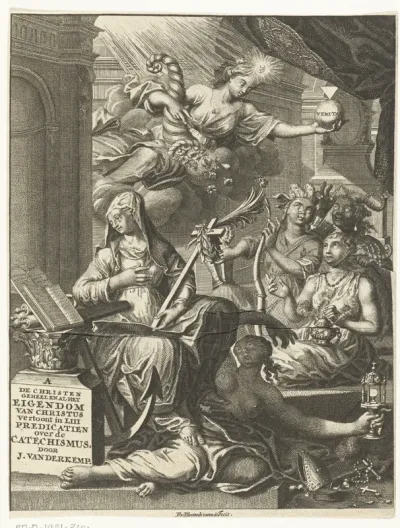 Titelpagina voor: Johannes van der Kemp, De christen geheel en al het eigendom van Christus in leven en sterven, vertoont in drieenvyftig predikatien over den Heidelbergschen katechismus, Rotterdam
