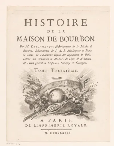 Titelpagina voor: Joseph-Louis-Ripault Désormeaux, Histoire de la maison de Bourbon, 1782