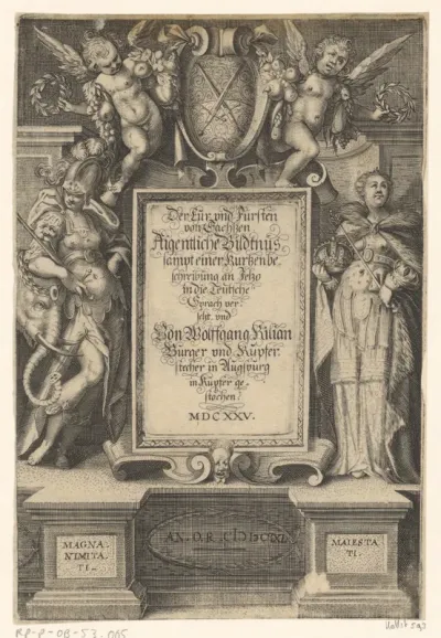 Titelpagina voor: Kilian, Wolfgang. Der Cur und Fürsten von Sachsen Aigentliche Bildtnus sampt einer Kurzen beschreibung an (...) von Wolfgang Kilian Burger und Kupferstecher in Augsburg in Kupfer gestochen. S.l.: s.n., 1625.