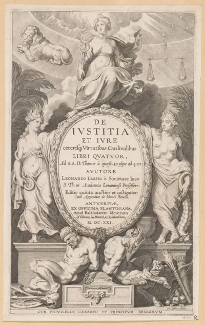 Titelpagina voor: L. Lessius, De justitia et jure, Antwerpen: 1621