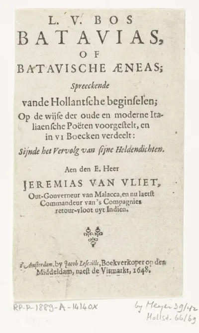 Titelpagina voor: L.V. Bos, Batavias, of Batavische Aeneas, Amsterdam, 1648