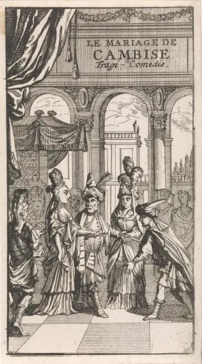 Titelpagina voor "Le Mariage de Cambise", in: P. Quinault, Le theatre, deel I, 1697