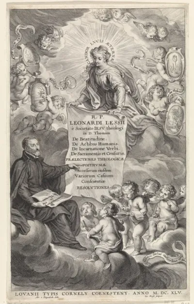 Titelpagina voor: Leonardus Lessius, De beatitudine. De actibus humanis (...), 1645