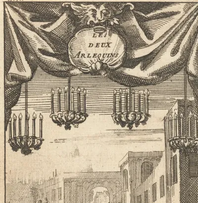 Titelpagina voor Les deux arlequins, in Le Théâtre Italien de Gherardi, Parijs 1700.