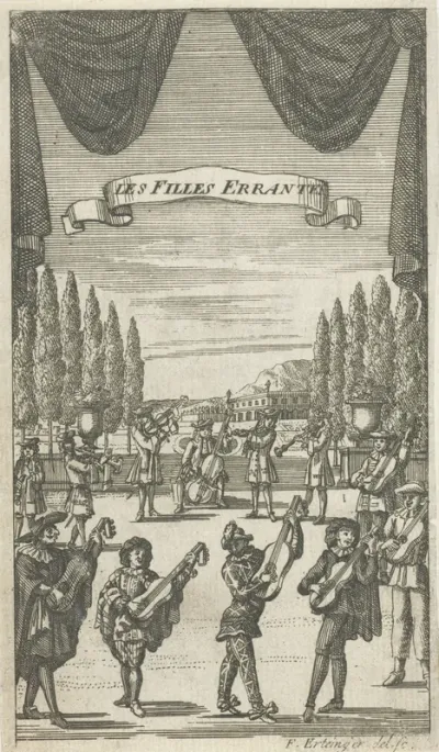 Titelpagina voor Les Filles Errantes, in Le Théâtre Italien de Gherardi, Parijs 1700