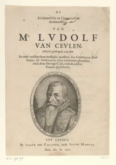 Titelpagina voor: Ludolf van Ceulen, De arithmetische en geometrische fondamenten, 1615