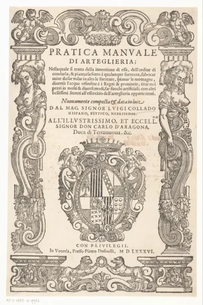 Titelpagina voor: Luis Collado, Pratica manuale di arteglieria, 1586