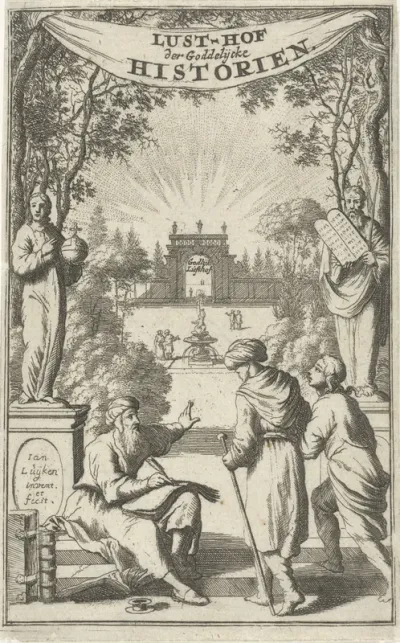 Titelpagina voor: M. Sachs, Lusthof der goddelyke historien, of den christelijken tijdverdrijver, 1679