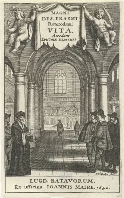 Titelpagina voor: Magni Des. Erasmi Roterodami vita, Leiden 1642