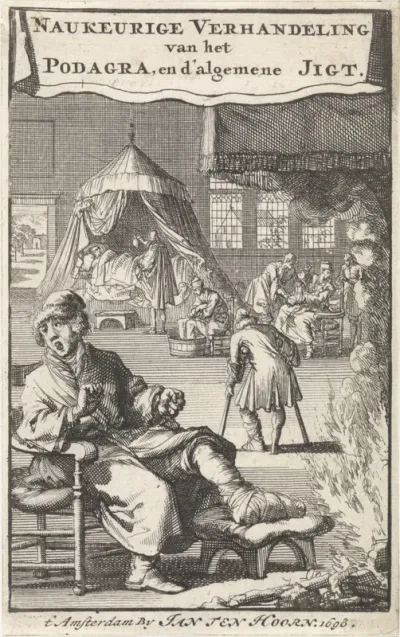 Titelpagina voor: N. Heinsius, Naukeurige verhandeling van het podagra, en d'algemeene jigt, 1698