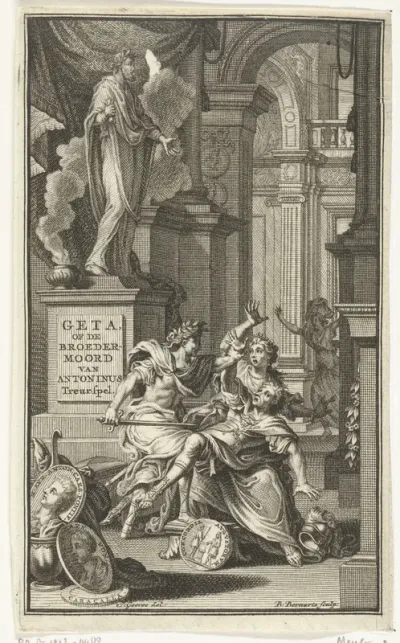 Titelpagina voor Nicholas de Péchantré, Geta, of De broedermoord van Antonius, treurspel. Amsterdam, 1713