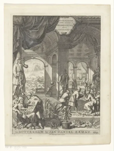 Titelpagina voor: Nicolaes Lemery, Woordenboek of algemeene verhandeling der enkele droogeryen, 1743