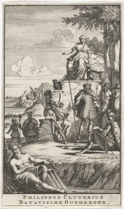 Titelpagina voor: P. Cluverius, Batavische oudheden, ofte Verhandeling over de drie uitlopen, en monden van den Rhyn, 1709