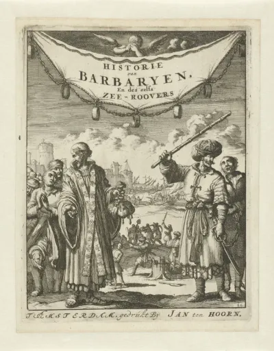 Titelpagina voor: P. Dan, Historie van Barbaryen, en des zelfs zee-roovers (...), 1684