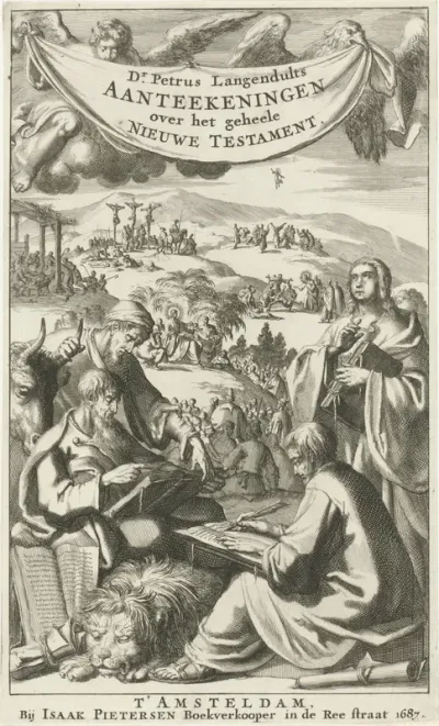 Titelpagina voor: P. Langedult, Aantekeningen of verklaaringen over het geheele Nieuwe Testament als mede over de klaagliederen van Jeremias, 1687