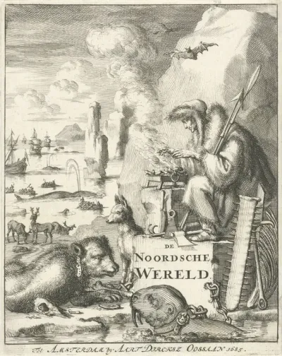 Titelpagina voor: P.M. de la Martinière, De noordsche weereld, 1685