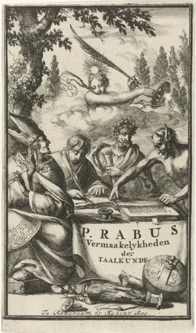 Titelpagina voor: P. Rabus, Griekse, Latĳnse, en Neêrduitse vermakelykheden der taalkunde, 1688
