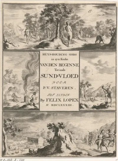 Titelpagina voor: P. van Staveren, De huyshoudinge Gods in sĳn kerke, van den beginne des werelds tot aan, ende in, de sundvloed, 1683